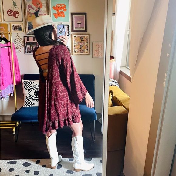 Free People Floral Long Sleeve Open Back Tunic Mini Dress - Picture 2 of 9